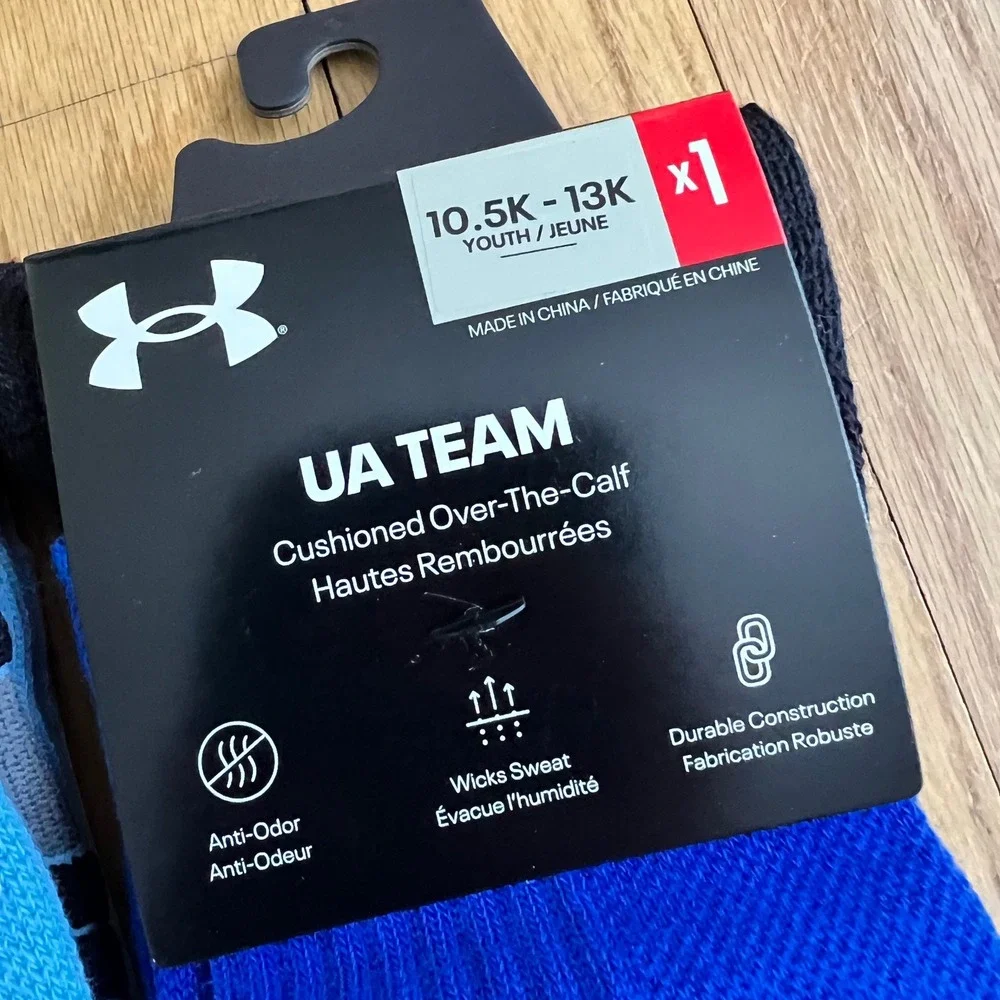 Under Armour Socks UA Team Youth Size 10.5K-13K Blue New Over-The-Calf Cushioned